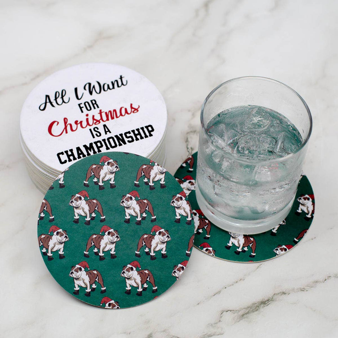 St. Nick Bulldog Reversible Paper Coasters Green/Red 4x4 Set of 20