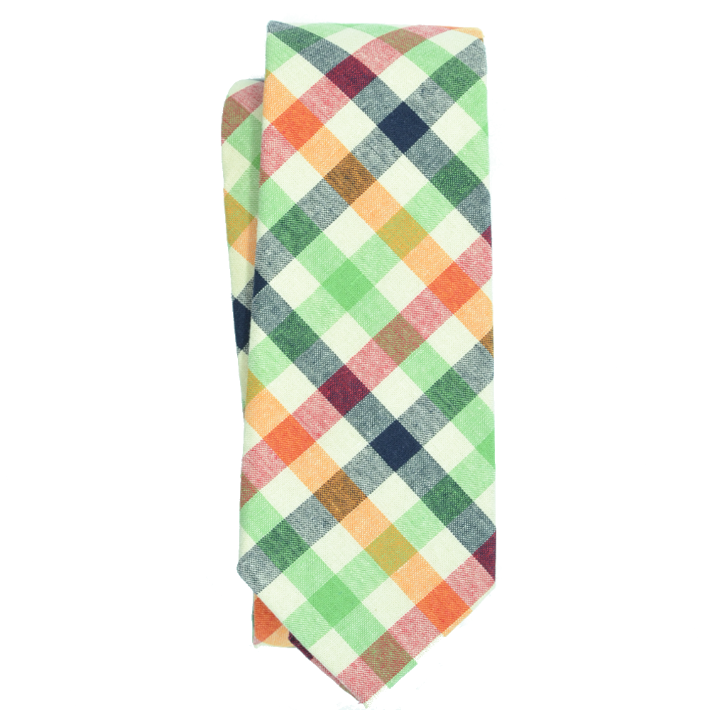Beige Orange Gingham Tie