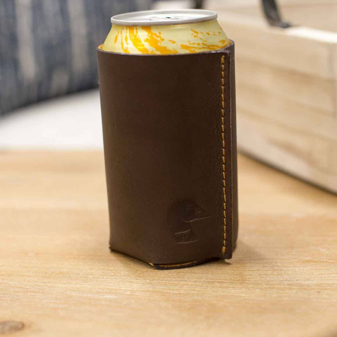 Duck Leather Embossed Can Cooler Dark Brown 4.5x4