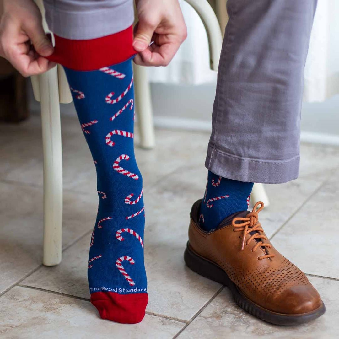 Men's Candy Cane Lane Socks Navy/Red One Size