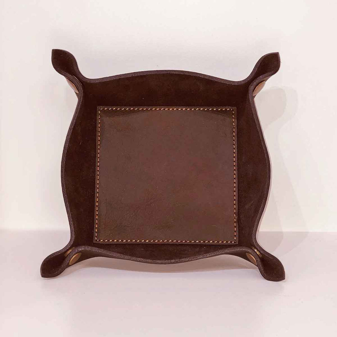 Leather Valet Tray Dark Brown 8x8