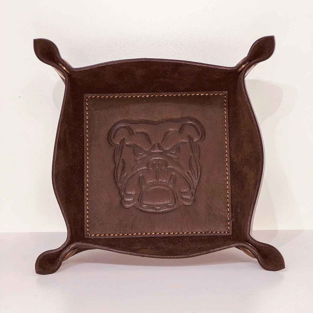 Bulldog Leather Embossed Valet Tray Dark Brown 8x8