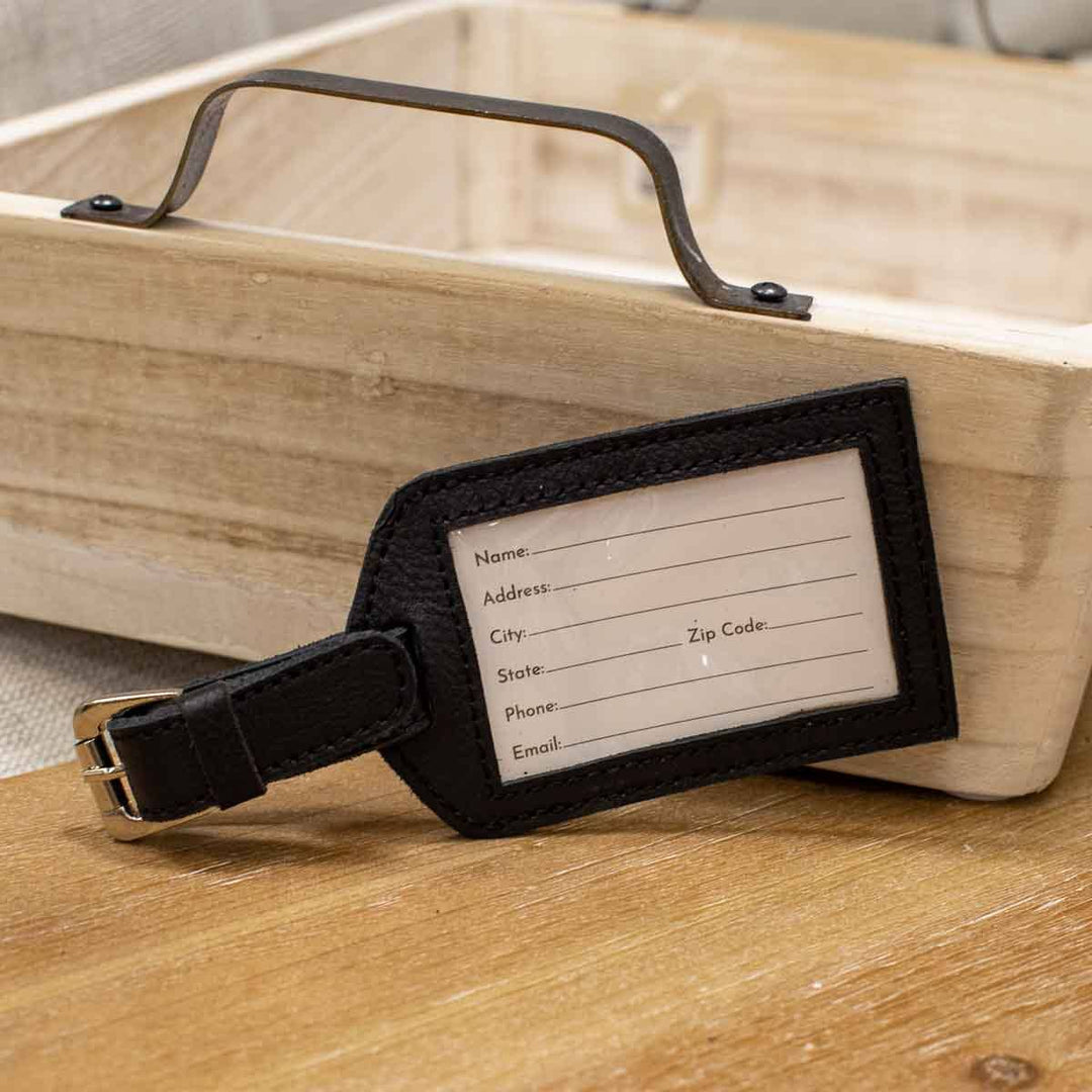 Leather Luggage Tag Black 3x4.75