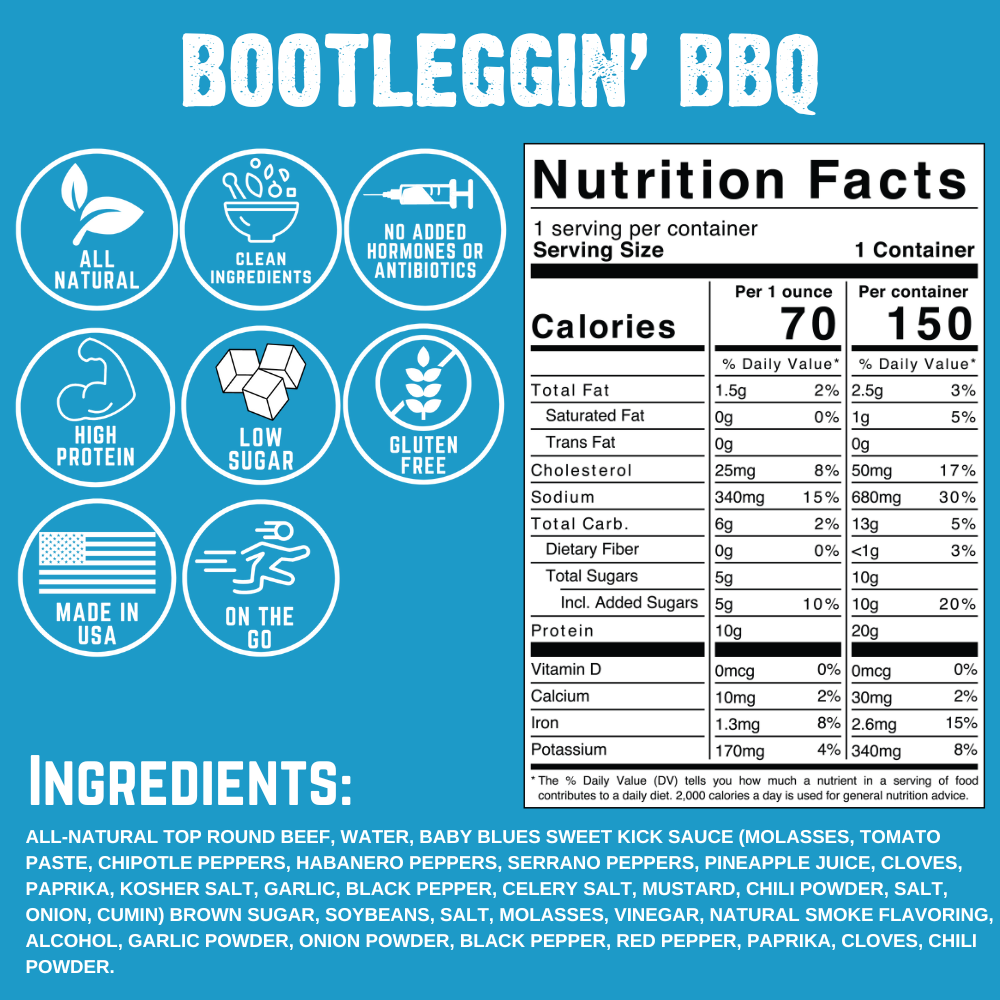 Bootleggin' Baby Blues BBQ Beef Jerky 2oz