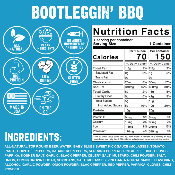 Bootleggin' Baby Blues BBQ Beef Jerky 2oz