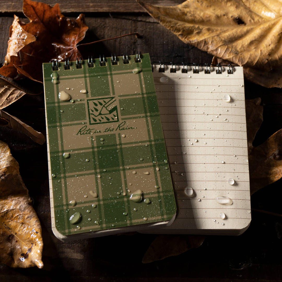 Rite in the Rain 3" x 5" Top Spiral Notebook, Green Plaid