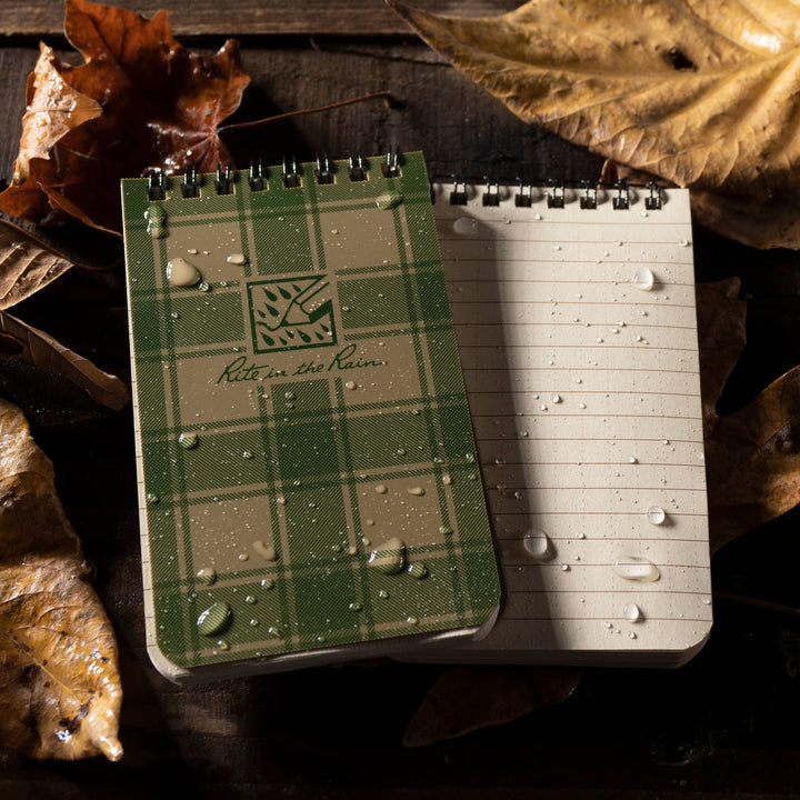 Rite in the Rain 3" x 5" Top Spiral Notebook, Green Plaid