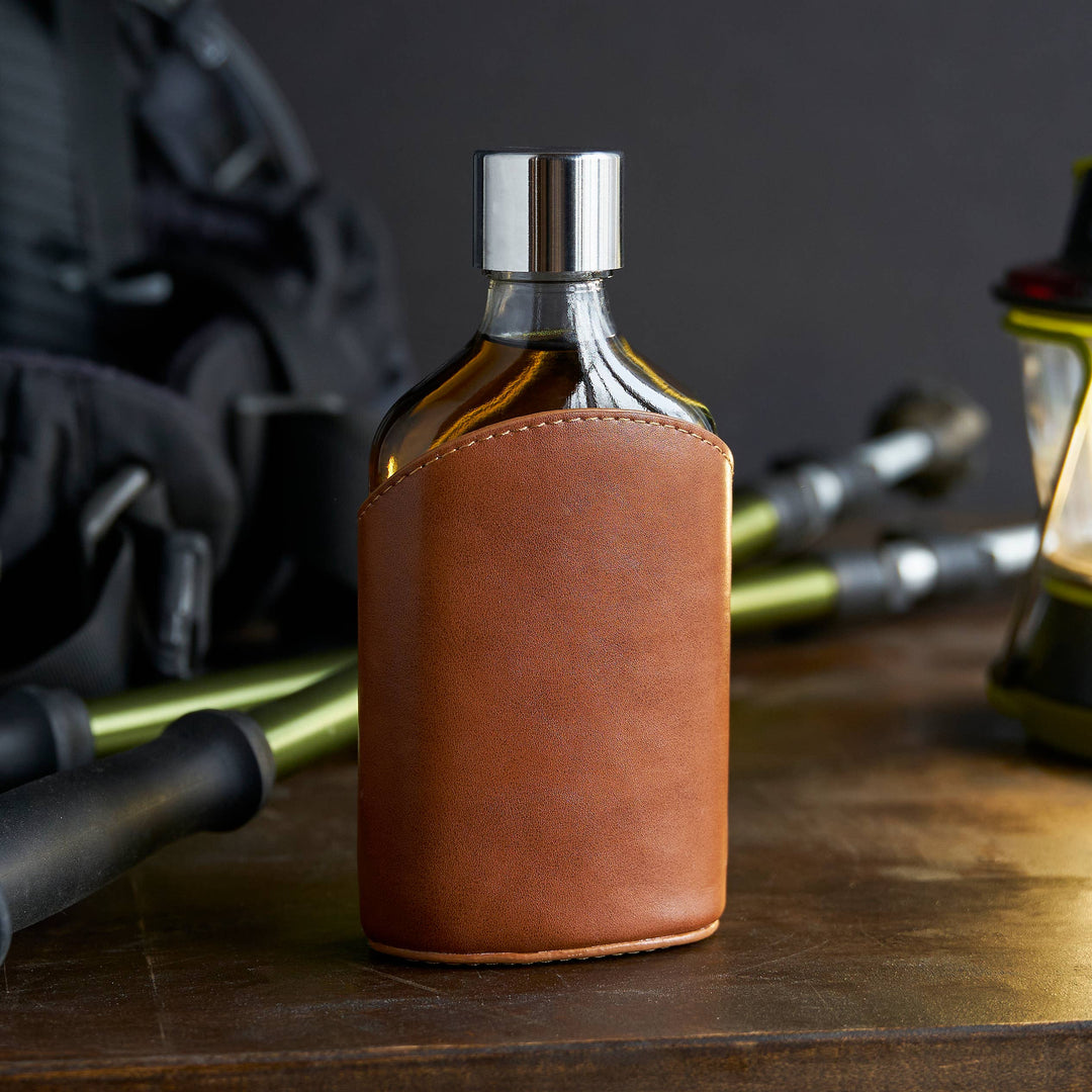 Parker Leather-Wrapped Glass Flask