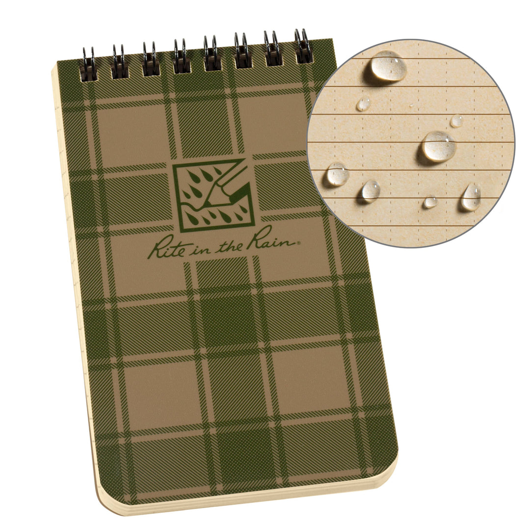 Rite in the Rain 3" x 5" Top Spiral Notebook, Green Plaid