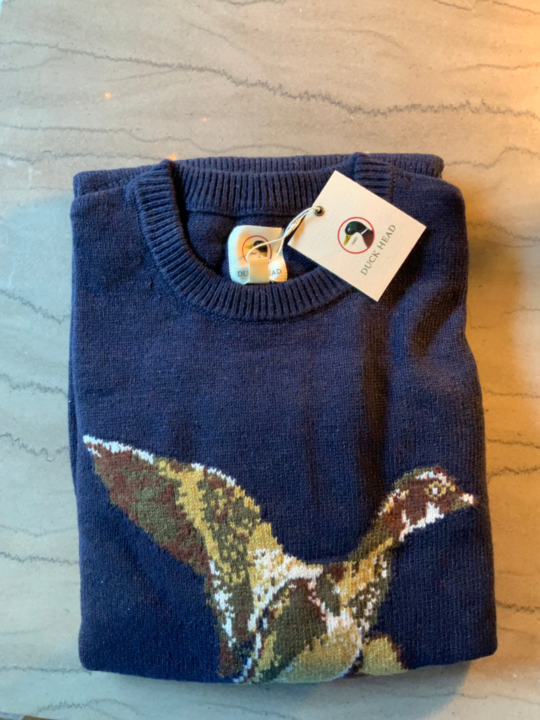 Flying Wood Duck Intarsia Crewneck Sweater