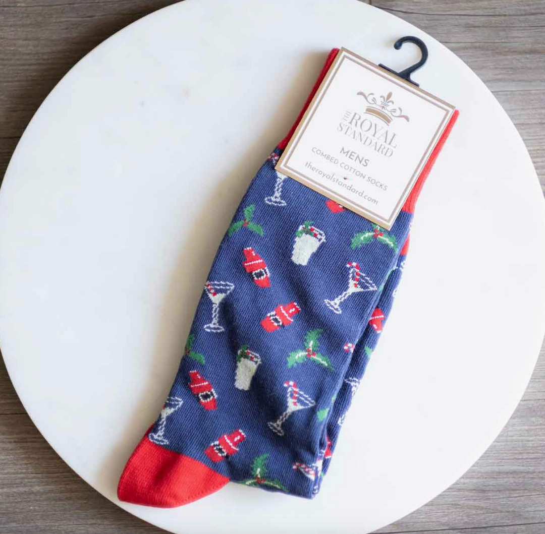 Men's Christmas Cocktails Socks Navy/Red One Size