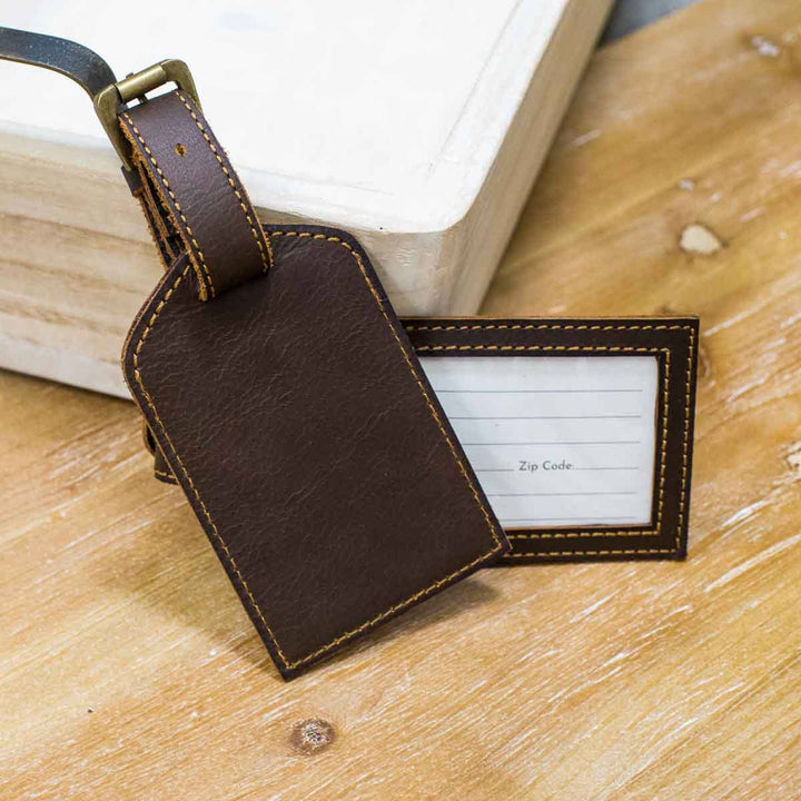 Leather Luggage Tag   Dark Brown   3x4.75